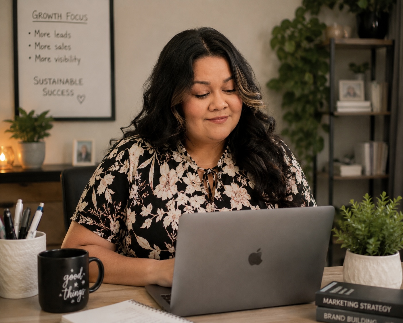 Janet at her desk — Good Media Marketing